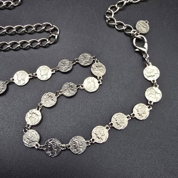 Faux Mercury Dime Belt Silver Tone Vintage Women's Accessories - Picture 2 of 6